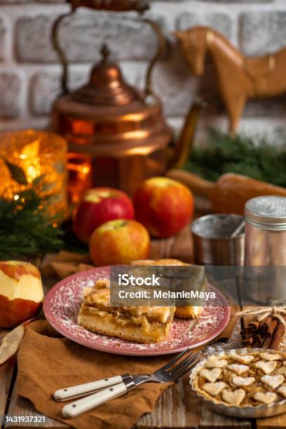 Homemade Apple Pie In Rustic Kitchen In Autumn Mood Stock Photo - Download Image Now