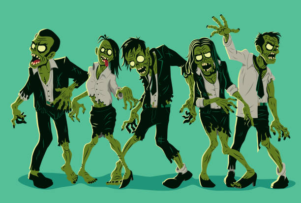stockillustraties, clipart, cartoons en iconen met zombie company concept - pakjesavond