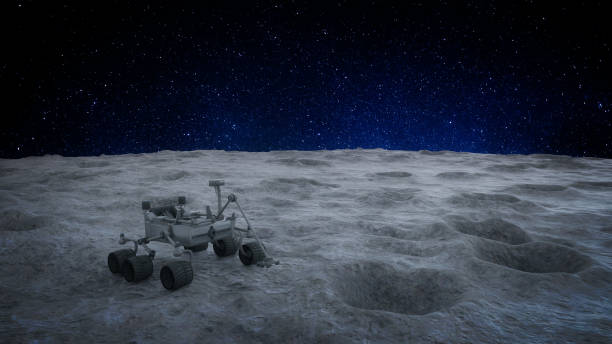 istock 3D rendering landscape on the surface of the moon with an unmanned remote control scientific exploration vehicle. 1431939629