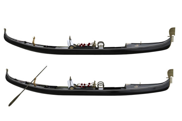 Gondola canal boat with and without oar. 3D illustration isolated on white background.