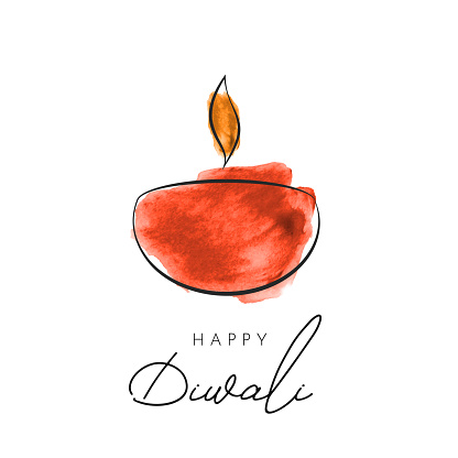 Happy Diwali card with watercolor diya. Vector illustration. EPS10