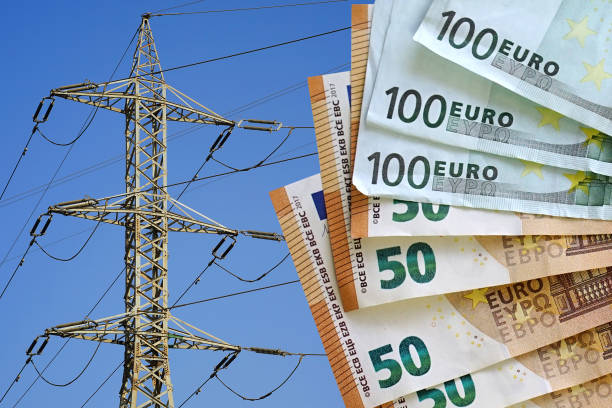 istock Euro banknotes on electric pole background. Increasing consumption, energy crisis. Inflation. Price energy are getting more expensive annually 1431944965
