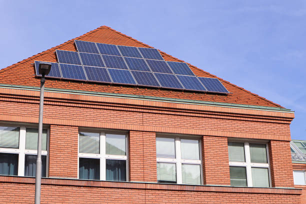 Solar panels on the top of a school building