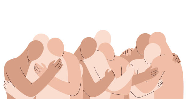 Crowd of naked abstract men and women hug. Polyamory concept. Notions of polygamy, open intimate, romantic and sexual relations, free love. Ethical non monogamy. Crowd of naked abstract men and women hug. Polyamory concept. Notions of polygamy, open intimate, romantic and sexual relations, free love. Ethical non monogamy. Colorful vector illustration in flat cartoon style. polygamy stock illustrations