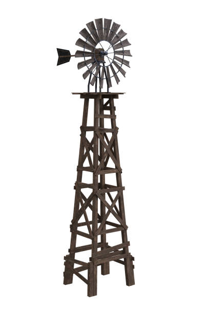 istock Vintage old wild western style windmill tower. Isolated 3D rendering. 1431953415