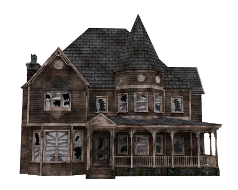 Old Victorian haunted mansion house. 3D rendering isolated on white.