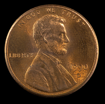 1990 D US Lincoln cent minted in Denver