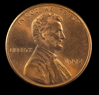 1992 plain US Lincoln cent minted in Philadelphia