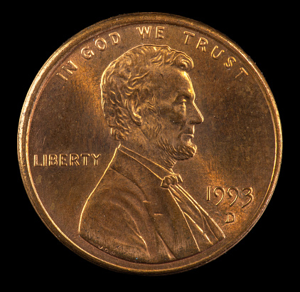1993 D US Lincoln cent minted in Denver.