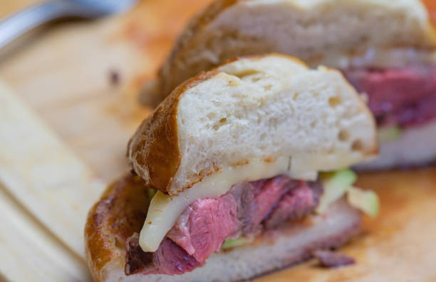 istock Stake sandwich with medium rear meat cheese and avocado on a white bread bun 1431959265