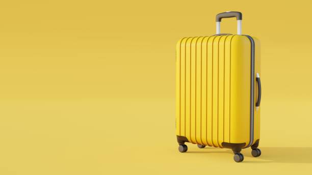 istock 3d rendering of isolated yellow suitcase with yellow background and empty space for text, shades of orange 1431962605