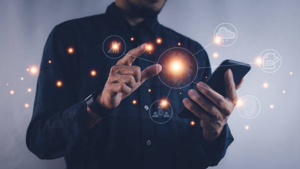 istock Businessman using fingerprint identification to access personal financial data and Digital transformation technology strategy 1431964203