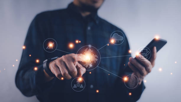 istock Businessman using fingerprint identification to access personal financial data and Digital transformation technology strategy 1431964205