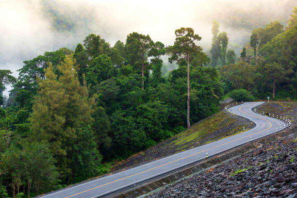 istock A curved asphalt road and some fog 1431970525