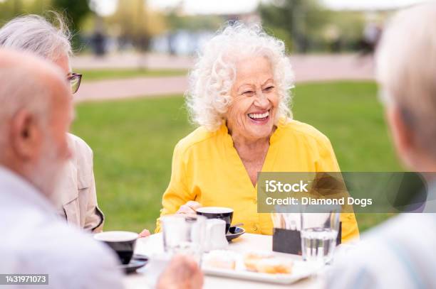 Group Of Seniors People Bonding At The Bar Cafeteria Stock Photo - Download Image Now