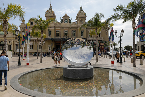 Monaco, France - April 18, 2022: Monaco Casino square on the French riviera during a sunny spring day.