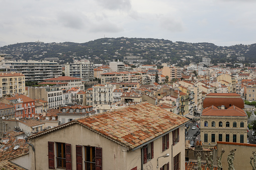 Cannes, France - April 20, 2022: Details from the sea town of Cannes on the French riviera during a cloudy spring day.