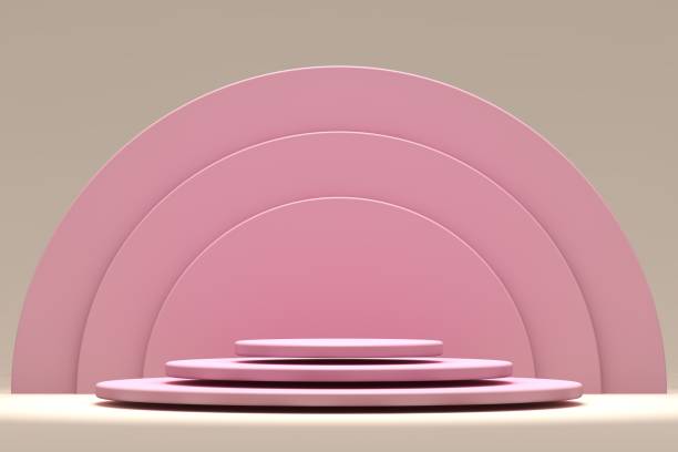 istock Pink podium and minimal white abstract background, 3d rendering geometric shape, Stage for awards on website in modern. 1431973439