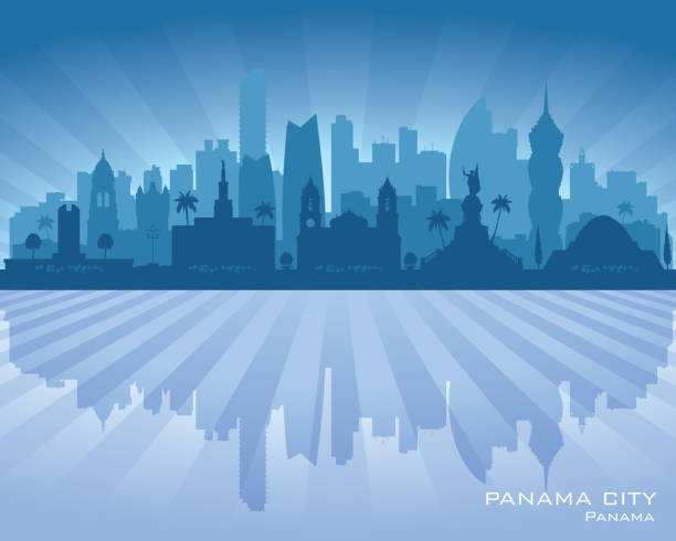 Panama city skyline silhouette Panama city skyline vector silhouette illustration panama illustrations stock illustrations