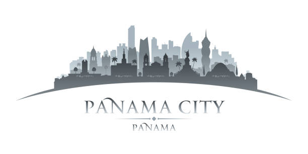 illustrazioni stock, clip art, cartoni animati e icone di tendenza di silhouette dello skyline della città di panama - panama