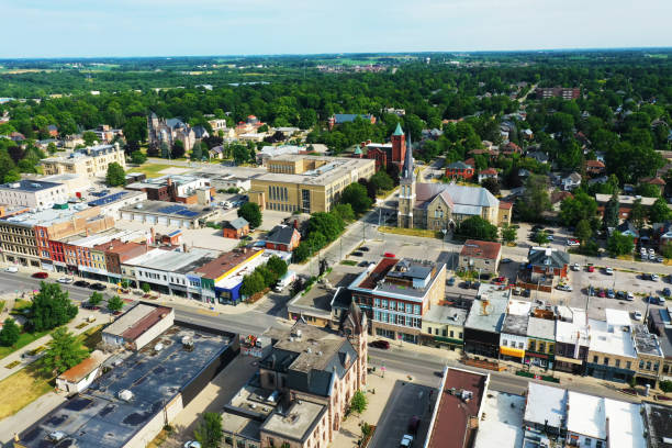Aerial of Woodstock, Ontario, Canada in summer An aerial of Woodstock, Ontario, Canada in summer woodstock stock pictures, royalty-free photos & images