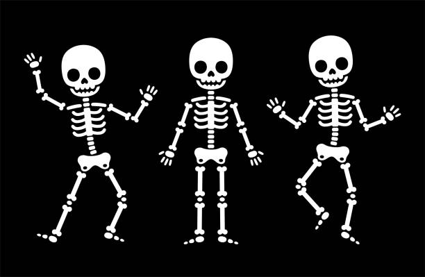 Cartoon dancing skeleton Funny cartoon dancing skeleton, simple black and white illustration. Cute Halloween clipart graphics. human skeleton stock illustrations