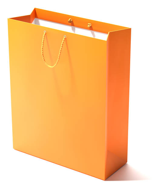istock Blank orange shopping bag isolated on a white background with shadow 1431976794