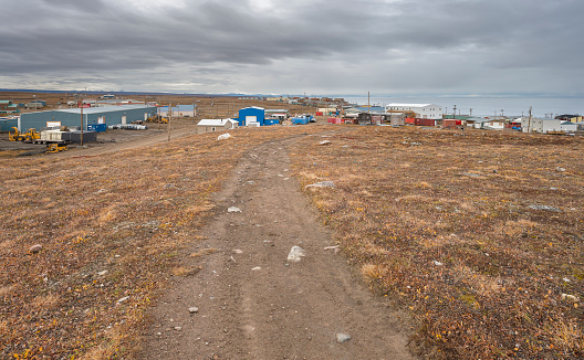 Overview of Pond Inlet on the coast of the Arctic Ocean on Baffin Island