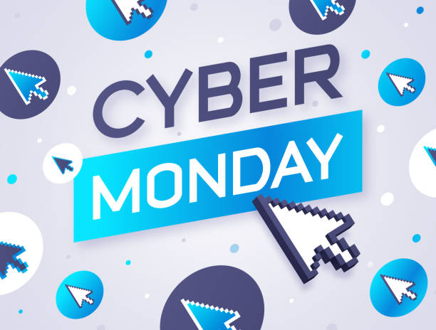 ilustraciones, imágenes clip art, dibujos animados e iconos de stock de mensaje de fondo del cursor del cyber monday - lunes cibernético