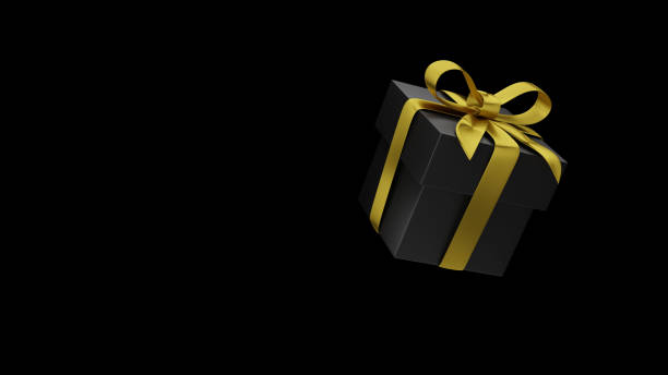 istock Black gift box wrapping a gold ribbon, 3d render, 3d illustration 1431980813
