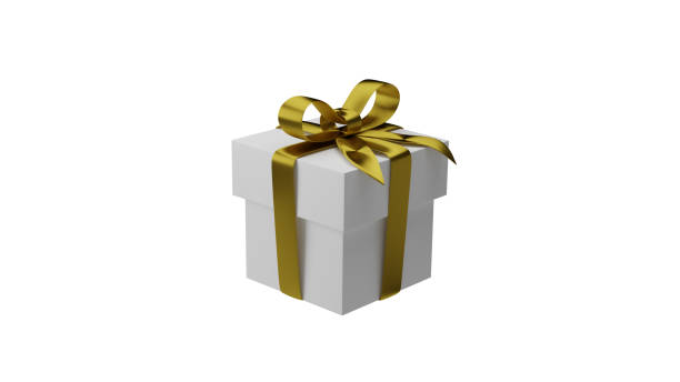istock White gift box wrapped gold ribbon, 3d render, 3d illustration 1431980840