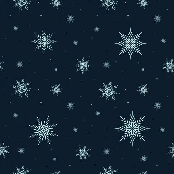 Vector illustration of Monochrome snowflakes. Seamless pattern with snowflakes and stars. Christmas and new year Pattern for gifts.