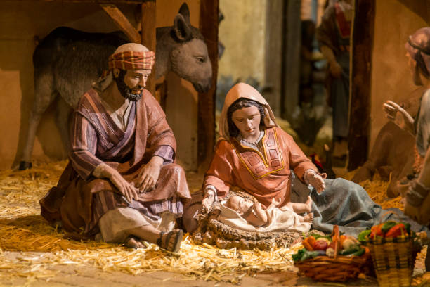 figures in bethlehem at christmas, december. - joseph imagens e fotografias de stock