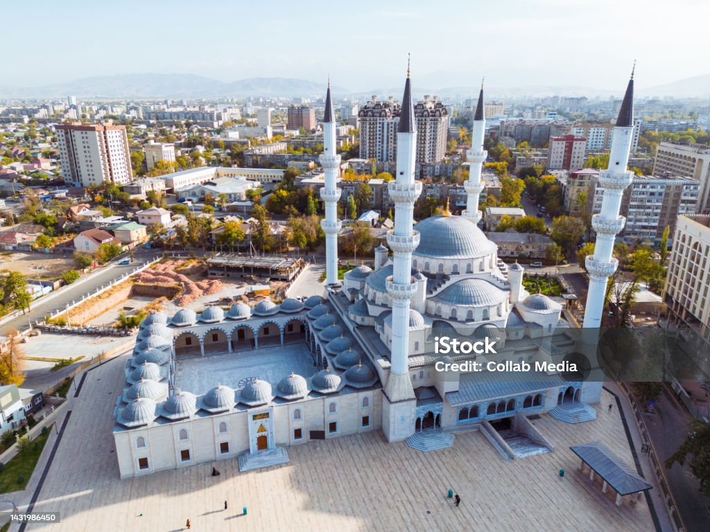 Aerial view of the Mosque Aerial view of the Mosque named after Imam Sarakhsi in Bishkek city Bishkek Stock Photo