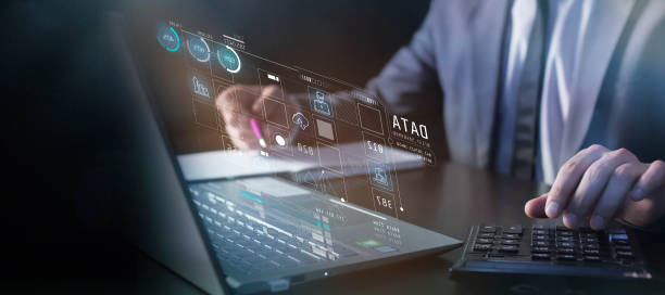 istock Businessman working with table of corporate data. 1431987858