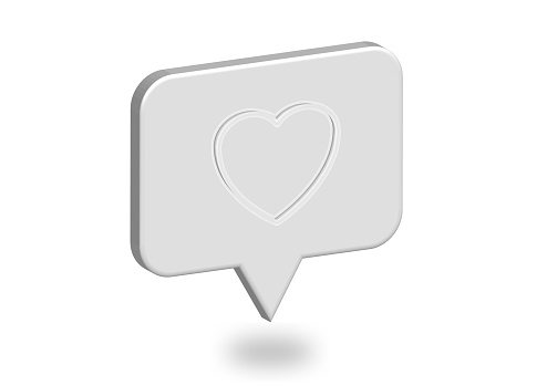 Like heart icon on background copy space text, social media notification, 3D rendering