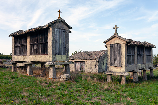 Old hórreos (barns) in Galicia, Spain