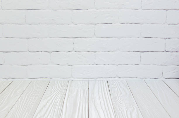 istock White brick wall, texture boards floor. Background, template, blank for advertising space for text. 1431988718