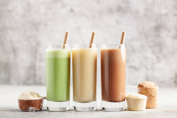 Various Protein sport shake and powder. Fitness food and drink. Various Protein sport shake and powder. Fitness food and drink. protein drink stock pictures, royalty-free photos & images