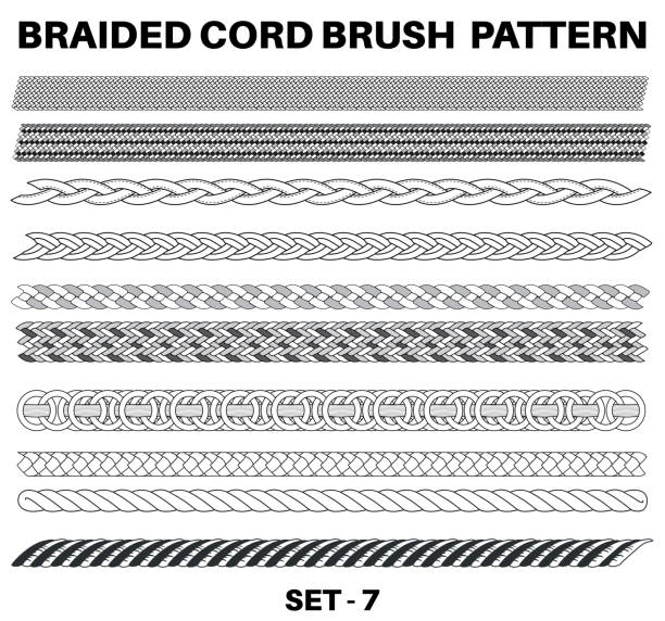 원활한 꼰 코드 패턴 브러시 플랫 스케치 벡터 일러스트 레이 션, 꼰 로프 케이블 세트, 끈 코드, 드로 코드 및 스레드 브러시 세트 - waistband stock illustrations