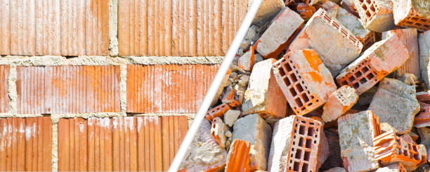 istock New brick wall made with hollow bricks used to make light partitions inside buildings against brick rubble debris on construction site after a demolition of a brick building 1431999232