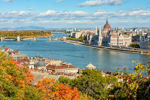 Budapest autumn cityscape with Hungarian parliament building and Danube river, Hungary