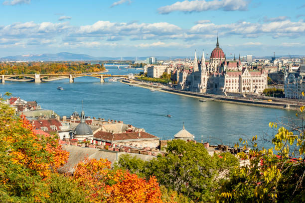 Budapest autumn cityscape with Hungarian parliament building and Danube river, Hungary stock photo