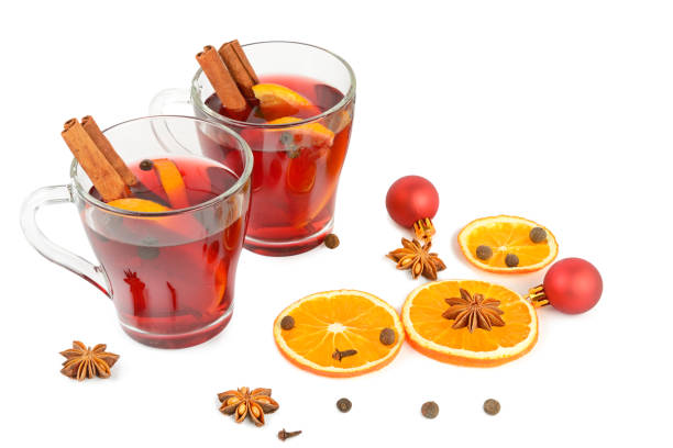 istock Mulled wine citrus fruits and spices isolated on white . 1432004356