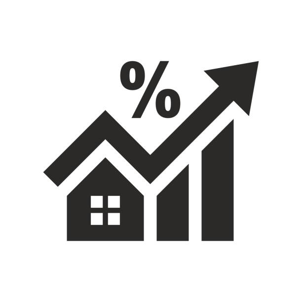 Mortgage rate icon. Cost of living. House. Interest rate. Property value. Vector icon isolated on white background. borrowing stock illustrations