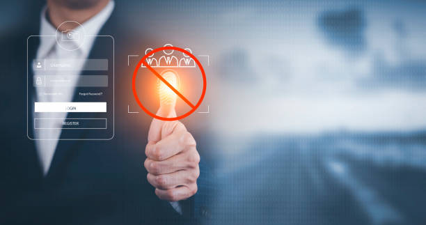 istock Business touch scan fingerprint with virtual global and cyber security, Login, User, identification information security and encryption,secure access users personal information, secure Internet access 1432007447