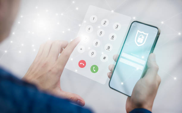 istock Security system and Dialing on virtual telephone keypad with transparent telephone buttons, businessman touch button of telephone number on screen, Finger touch number on a smartphone to make a call, 1432007498