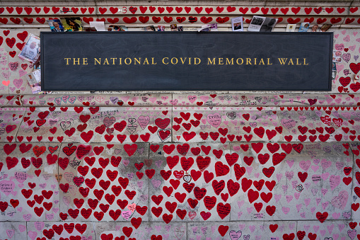 The National Covid Memorial Wall. The National Covid Memorial Wall in London is a public mural painted in memory of COVID-19 pandemic victims in United Kingdom