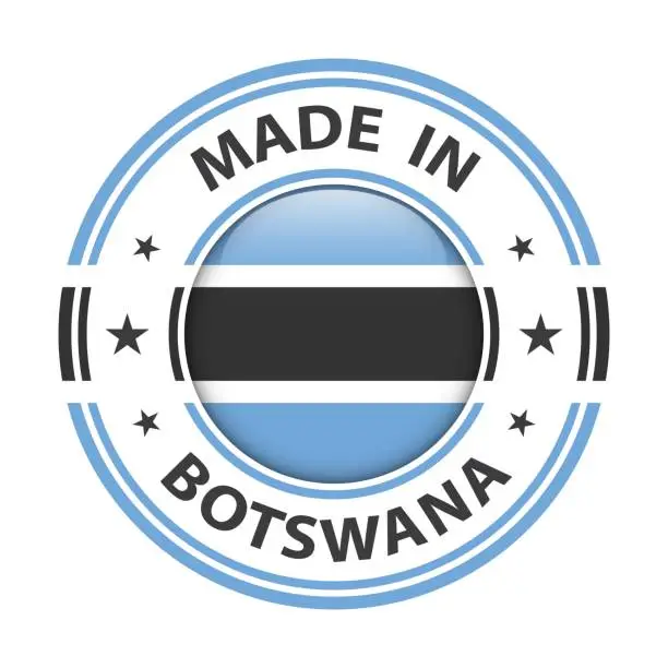 Vector illustration of Made in Botswana badge vector. Sticker with stars and national flag. Sign isolated on white background.