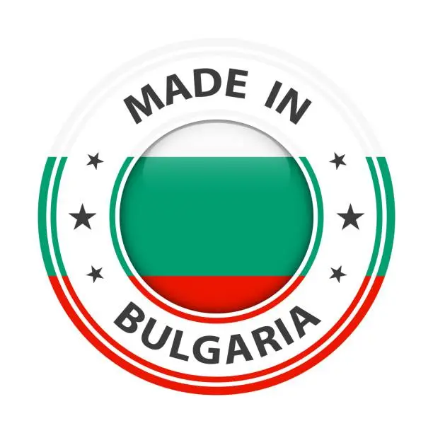 Vector illustration of Made in Bulgaria badge vector. Sticker with stars and national flag. Sign isolated on white background.